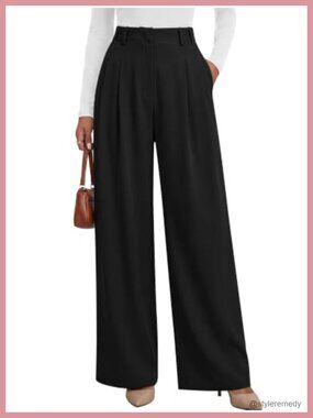 Women's High Waisted Wide Leg Pleated Palazzo Work Dress Pants